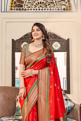 Red Soft Peshwai Paithani Silk Saree_Kumari Sarees