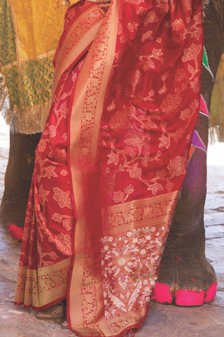 Red Sequins Handloom Weaving Saree_Kumari Sarees