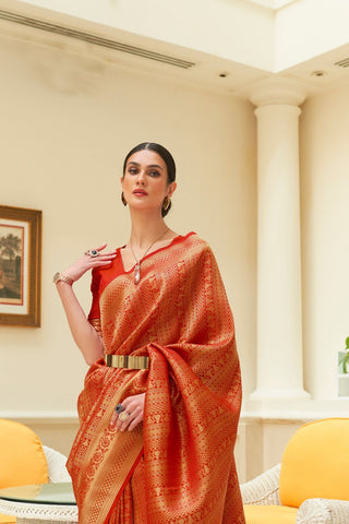 Red Sequins Handloom Weaving Saree_Kumari Sarees