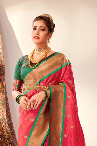 Red Soft Peshwai Paithani Silk Saree_Kumari Sarees