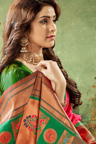 Red Soft Peshwai Paithani Silk Saree_Kumari Sarees