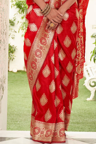 Red Pure Satin Weaving Silk Saree_Kumari Sarees