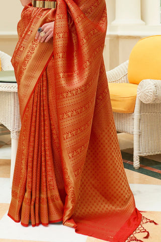 Red Sequins Handloom Weaving Saree_Kumari Sarees
