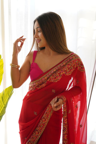 Red Viscose Saree_Kumari Sarees