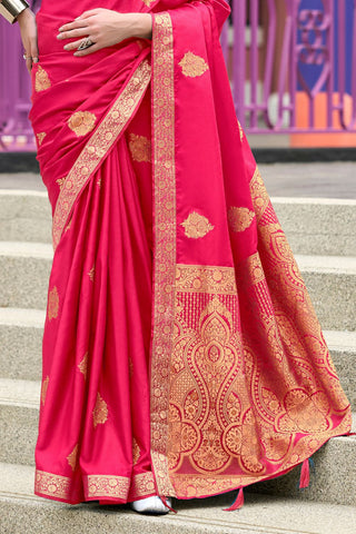 Red Pure Satin Handwoven Saree_Kumari Sarees