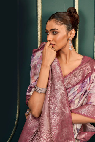 Red Modal Cotton Saree With Digital Print_Kumari Sarees
