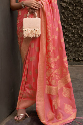 RED NYLON CHINON TWO - TONE WEAVING SAREE