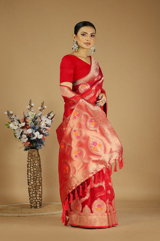 Red Soft Organza Silk Saree_Kumari Sarees