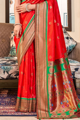 Red Soft Peshwai Paithani Silk Saree_Kumari Sarees