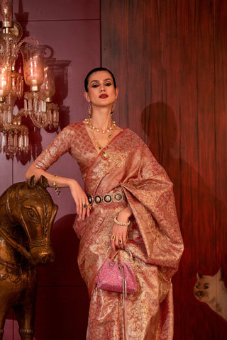 Red Zari Basi Handloom Weaving Silk Saree_Kumari Sarees