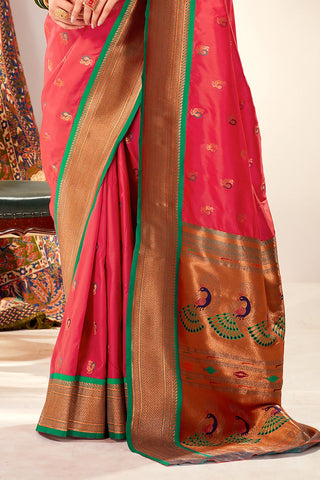 Red Soft Peshwai Paithani Silk Saree_Kumari Sarees