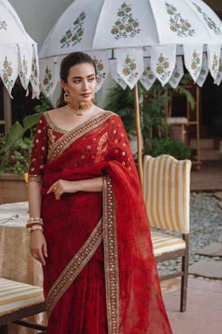 Red Soft Pure Organza Saree_Kumari Sarees