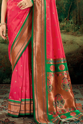 Red Soft Peshwai Paithani Silk Saree_Kumari Sarees