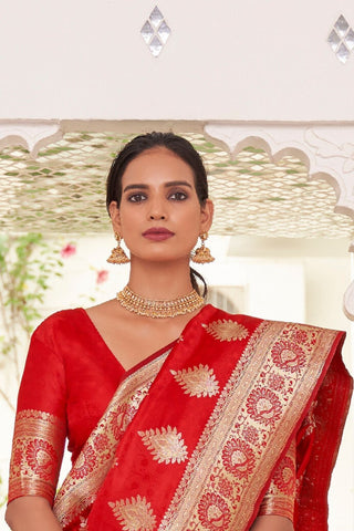 Red Pure Satin Weaving Silk Saree_Kumari Sarees