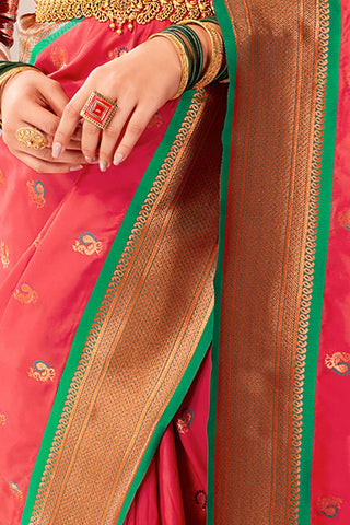Red Soft Peshwai Paithani Silk Saree_Kumari Sarees