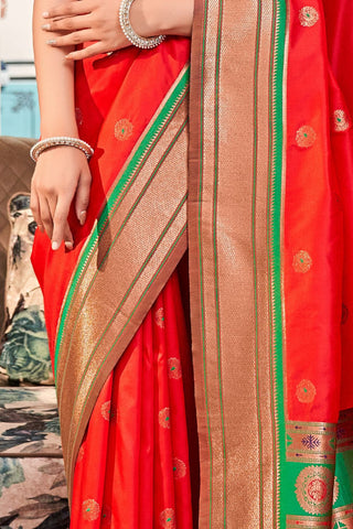 Red Soft Peshwai Paithani Silk Saree_Kumari Sarees