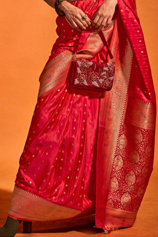 Red Satin Handloom Woven Saree_Kumari Sarees