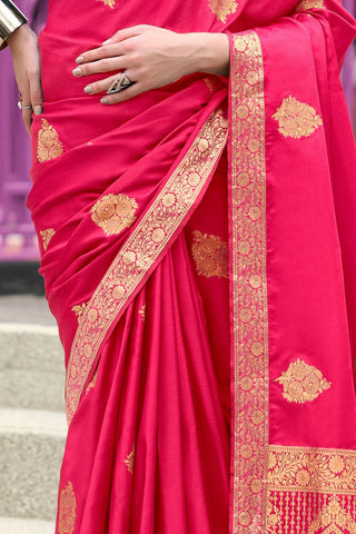 Red Pure Satin Handwoven Saree_Kumari Sarees