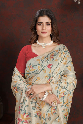 Red Pure Jamdani Mulmul Cotton Saree_Kumari Sarees
