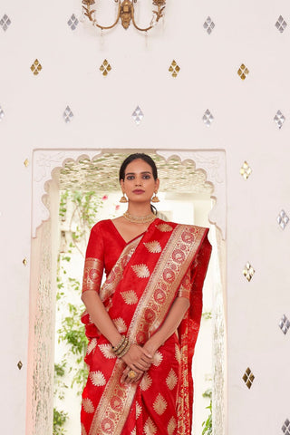Red Pure Satin Weaving Silk Saree_Kumari Sarees