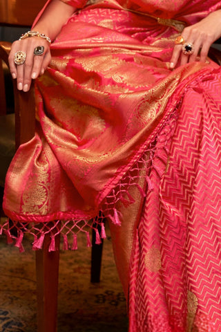 Red Pure Satin Weaving Silk Saree_Kumari Sarees