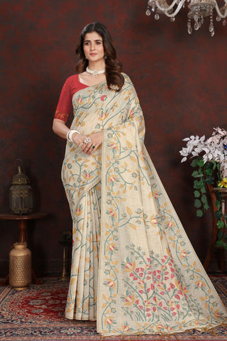 Red Pure Jamdani Mulmul Cotton Saree_Kumari Sarees