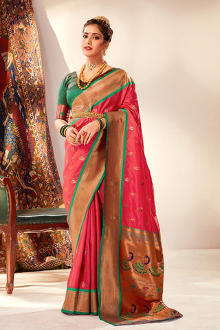 Red Soft Peshwai Paithani Silk Saree_Kumari Sarees