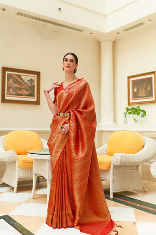 Red Sequins Handloom Weaving Saree_Kumari Sarees