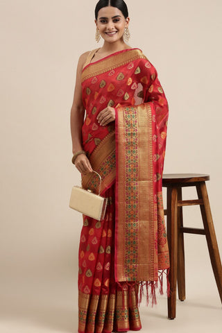 Red Kanjeevaram Organza Saree_Kumari Sarees