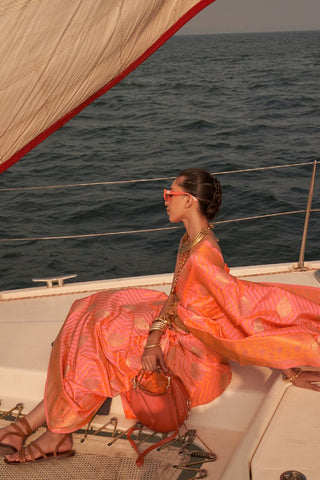 RED PURE SATIN NYLON TWO - TONE WEAVING SAREE