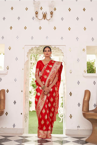 Red Pure Satin Weaving Silk Saree_Kumari Sarees