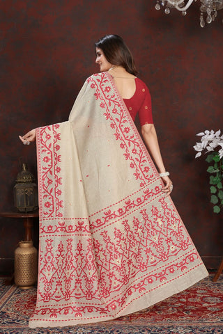 Red Jamdani Mulmul Cotton Saree_Kumari Sarees
