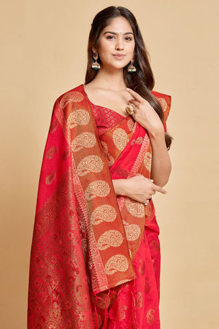 Red Chanderi Cotton Saree_Kumari sarees