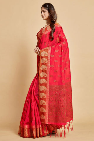 Red Chanderi Cotton Saree_Kumari sarees