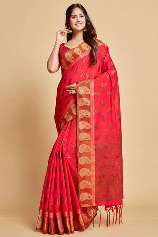 Red Chanderi Cotton Saree_Kumari sarees