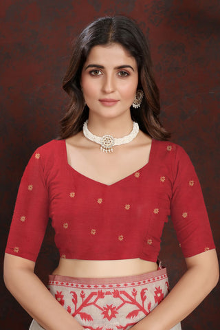 Red Jamdani Mulmul Cotton Saree_Kumari Sarees
