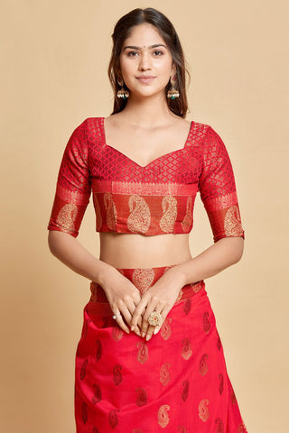 Red Chanderi Cotton Saree_Kumari sarees