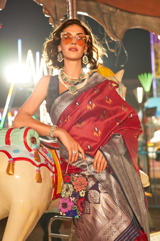 Red Handloom Weaving Silk Saree_Kumari Sarees