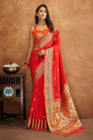 Red Banarasi Soft Silk Saree_Kumari Sarees
