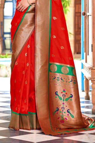 Red Soft Peshwai Paithani Silk Saree_Kumari Sarees