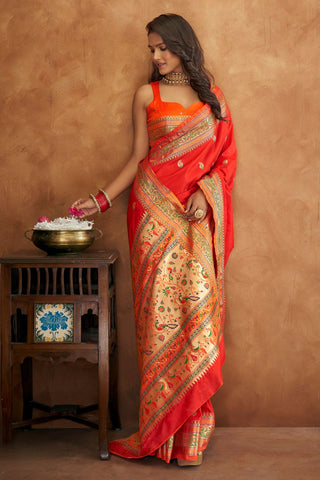 Red Banarasi Soft Silk Saree_Kumari Sarees