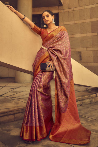 Purple Zari Brocade Handwoven Saree_Kumari Sarees