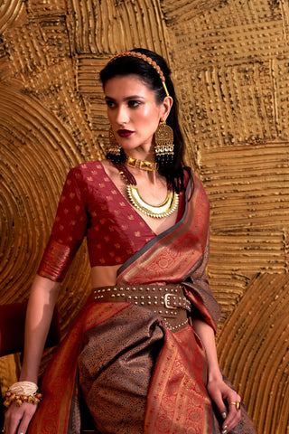Rust Orange Handloom Weaving Silk Saree_Kumari Sarees