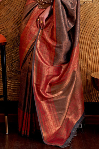 Rust Orange Handloom Weaving Silk Saree_Kumari Sarees