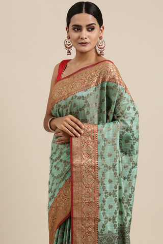Sea Green Chanderi Cotton Silk Saree_Kumari Sarees