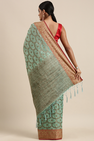 Sea Green Chanderi Cotton Silk Saree_Kumari Sarees