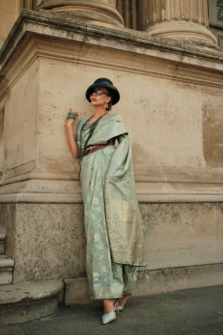 Sea Green Gota Handloom Weaving Silk Saree_Kumari Sarees