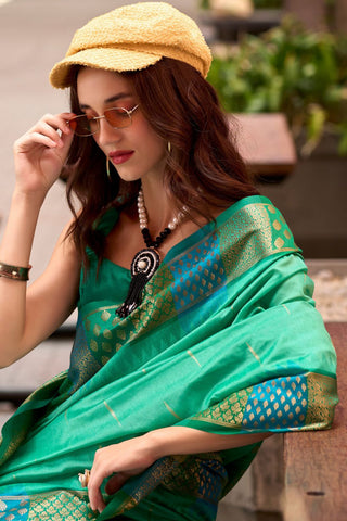 SEA GREEN PURE BANARASI SILK SAREE