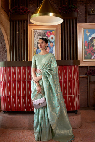 Sea Green Handloom Weaving Silk Saree_Kumari Sarees