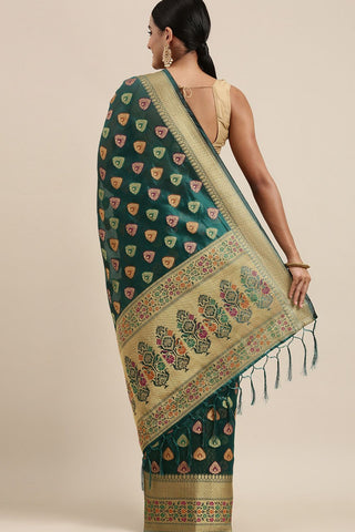 Sea Green Kanjeevaram Organza Saree_Kumari Sarees